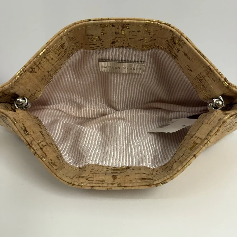 Lauren Merkin Cork Gold Flecks Clutch Bag Purse NWT Tan & Gold Tones